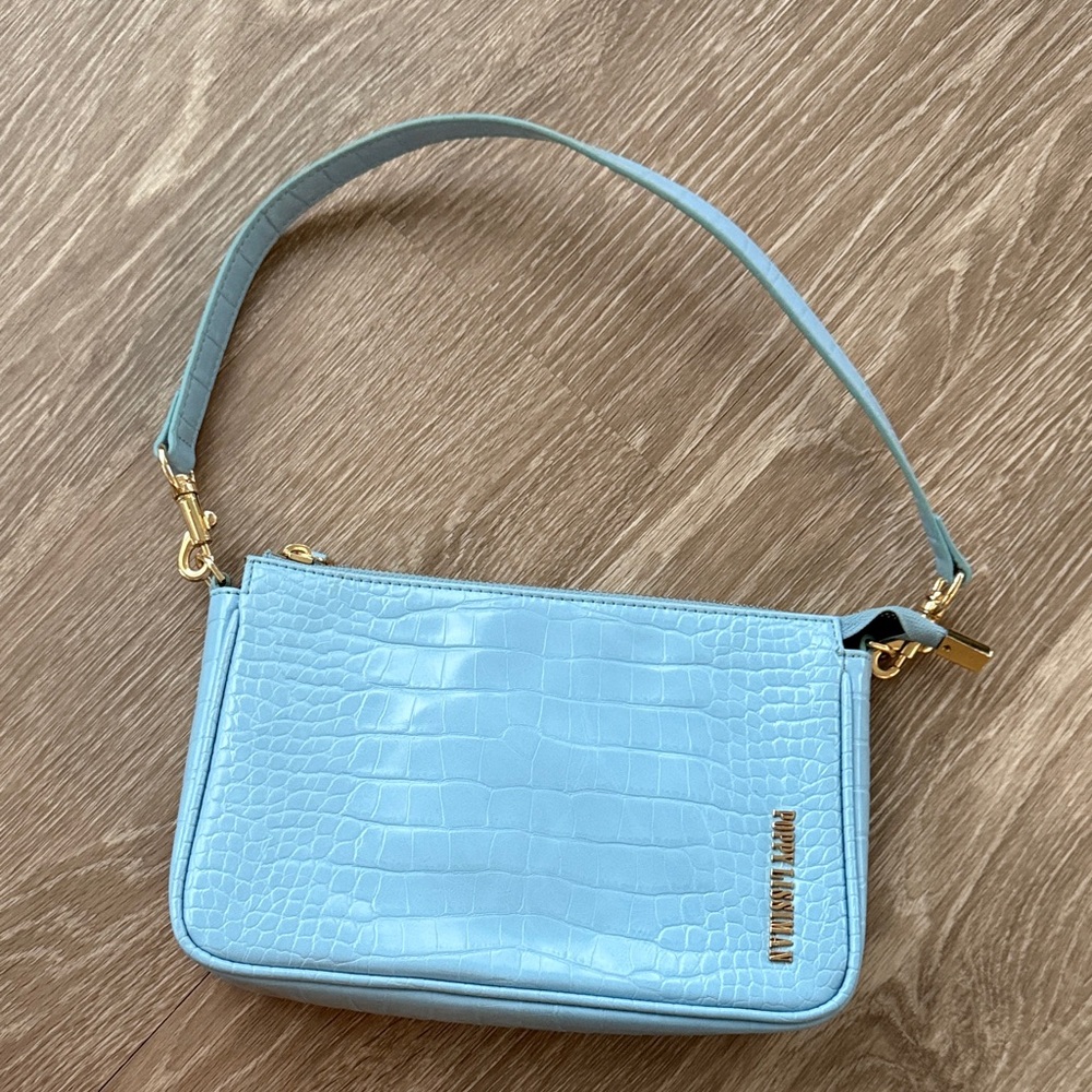 Poppy Lissiman Light Blue Croc Embossed Shoulder Bag